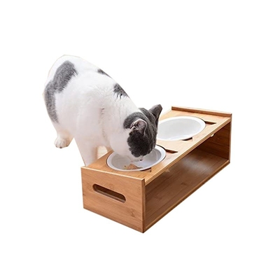 Pet natural elevados elevados stand Diner alimentador com 2 vasos de cerâmica removíveis direto