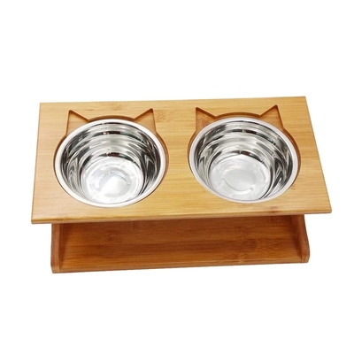 Rack não dobrável Altura ajustável Sublimação de bambu levantada Cachoeiras de cão Alimentador de animais com suporte