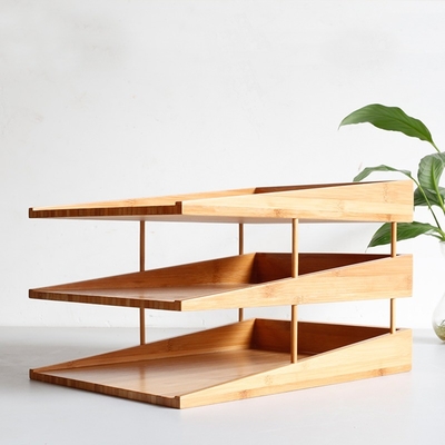 34x25x6cm bandeja de arquivos empilhável de bambu organizador de armazenamento de mesa de várias camadas para escritório