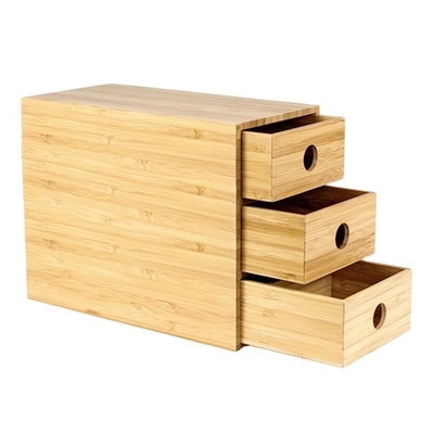 100% de bambu sólido 3 gavetas caixa de armazenamento de escritório suprimentos organizador de mesa para Sundries