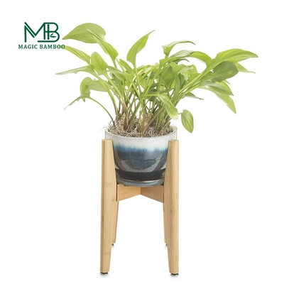 Bamboo Natural Stand Branco Cerâmica Pequeno Planteador Pot para Espaços de Vida Modernos