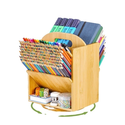 Compartimento de escritório tipo 6 em pé Conjunto de armazenamento de escritório de bambu para documentos e material de escritório