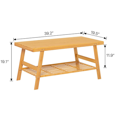 50x100x48.5cm Mesa de café de bambu de duplo nível com prateleira de armazenamento aberta para sala de estar