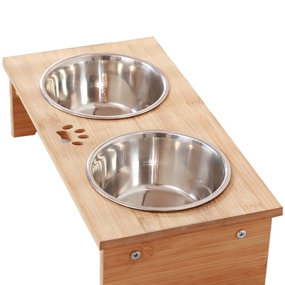 Rectangular elevados de bambu alimentador de cães de gatos de comida de tigelas para animais pequenos