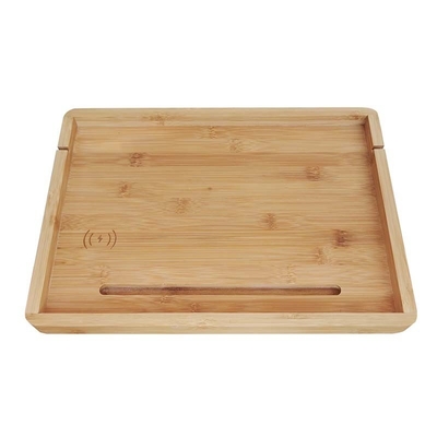 Prateleira de cama de bambu sustentável com porta-tabletas para telefones móveis 38x26x2,5cm Design