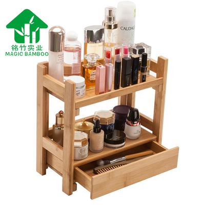 Estante de armazenamento variado Escritório Estante de cosméticos de bambu pequeno de duas camadas com gaveta