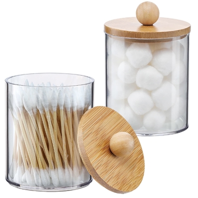 KIT MEDICAL Multifunção Cotton Swab Holder Dispenser Tanque de armazenamento com tampas de bambu