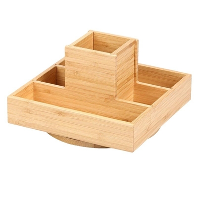 Bamboo Multifuncional Porta-pena giratória para Organizador de suprimentos de arte de escritório 18x18x11.5cm