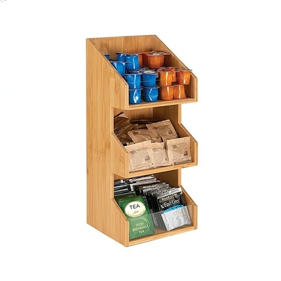 Laca Saco de chá de bambu Estante de armazenamento Estante de exibição Estante de lanche Estante de armazenamento Organizador com 3 camadas