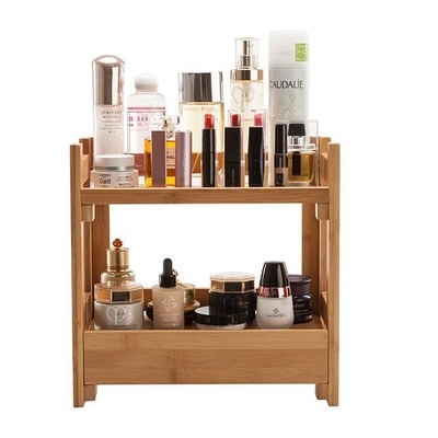 Estante de apoio de balcão de bambu sólido de nível 2 para cozinha e banheiro Estante de armazenamento de cosméticos