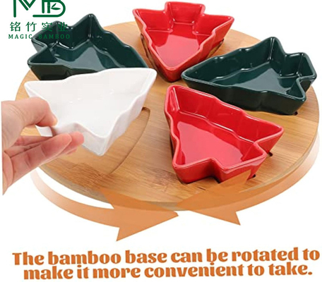 bandeja de bambu natural com árvore de Natal em forma de taça de cerâmica