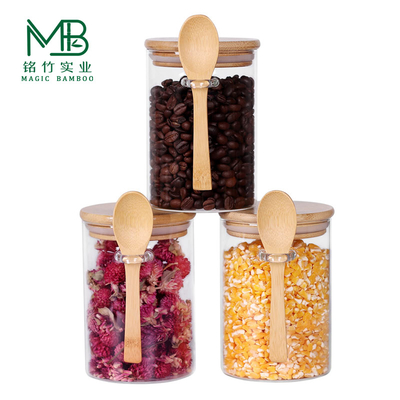 Gráfico 10 Oz Pequenos frascos de vidro definidos para chá grãos de café doces com tampas e colheres de bambu