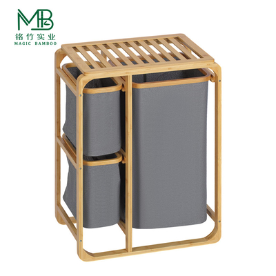 Estante de armazenamento de quarto de bambu com sacos de armazenamento multiuso