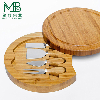 Tabela de corte de queijo de bambu multifuncional com 4 facas para cozinha