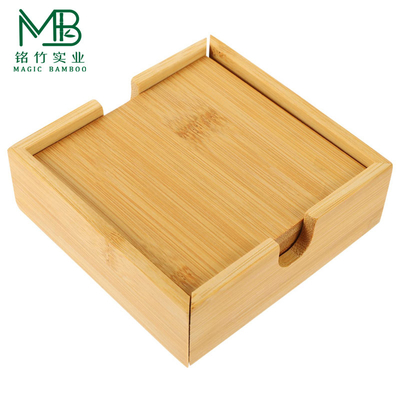 Conjunto de Bases para Copos em Bambu Natural com Caixa de Armazenamento para Xícaras, Canecas, Tigelas e Pratos