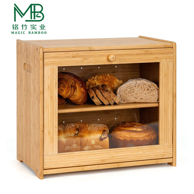 Caixa de armazenamento de bambu multifuncional de camada dupla para armazenamento de pão